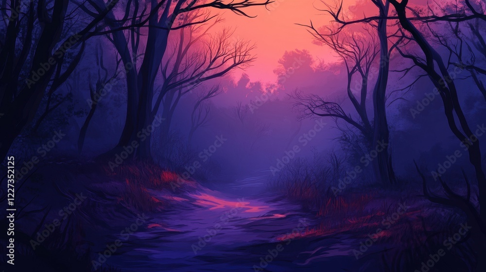 Mystical Forest Path at Twilight Sunset Glow Mystical Forest Path at Twilight Sunset Glow