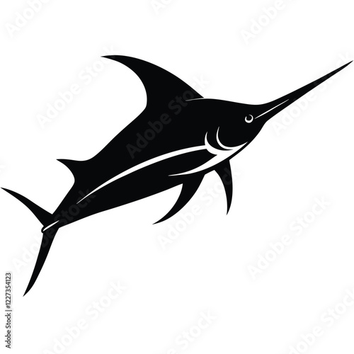 Under the water, the black marlin fish swims.