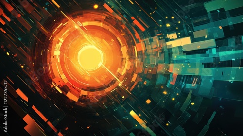 Abstract Digital Art Orange and Teal Geometric Design
