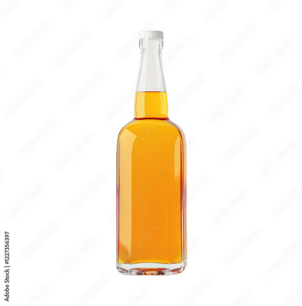Orange drink in clear bottle, refreshing and vibrant Orange drink in clear bottle, refreshing and vibrant