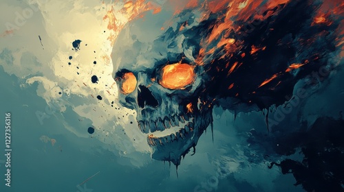 Flaming Skull Abstract Artistic Digital Painting