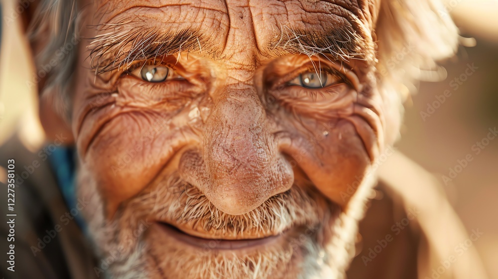 Close-up portrait of an elderly man with a white beard, smiling. Close-up portrait of an elderly man with a white beard, smiling.