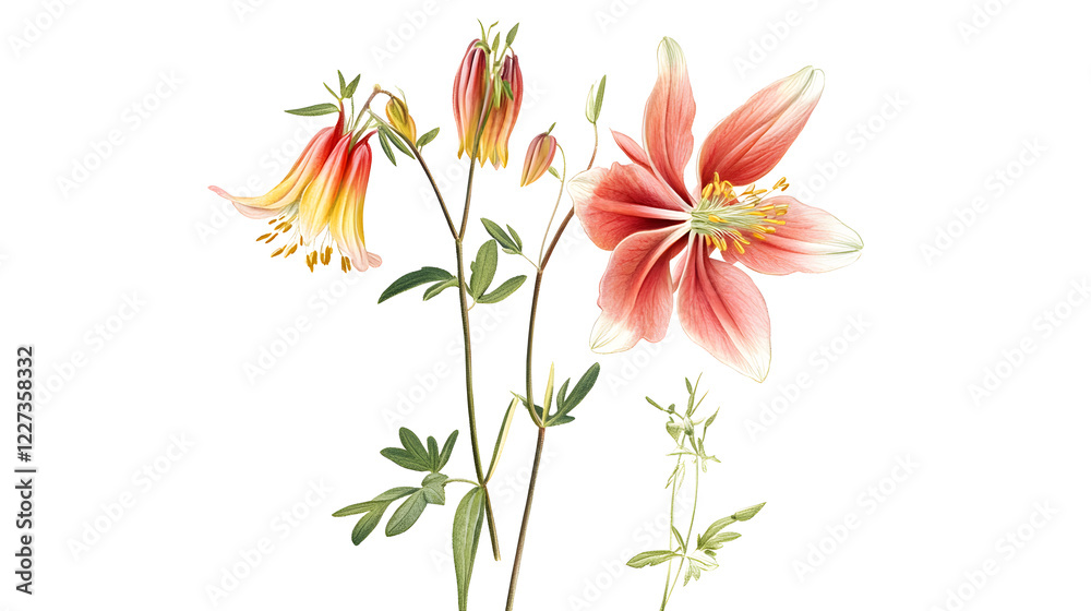 Elegant Botanical Art Showcasing a Wild Columbine Flower's Beauty Elegant Botanical Art Showcasing a Wild Columbine Flower's Beauty
