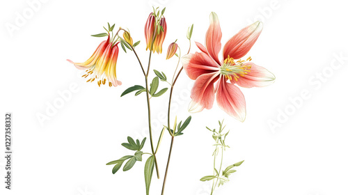 Elegant Botanical Art Showcasing a Wild Columbine Flower's Beauty