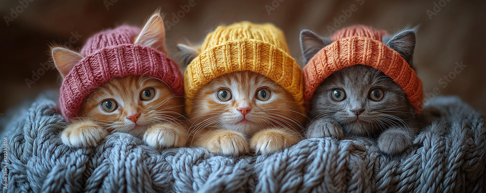Fototapeta premium ニット帽を被った猫たち