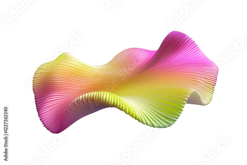 Colorful ribbed organic product podium 3D shape. Vibrant distorted rubber plastic 3D element isolated. Ai generated