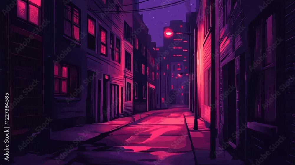 Neon Lit City Alleyway Night Scene