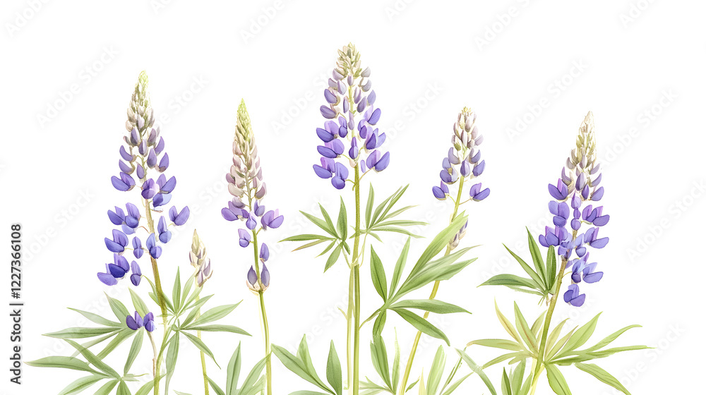 Fototapeta premium Stunning Botanical Drawing of a Luine Plant in Blooming Season