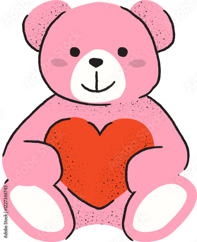 Hand Drawn Illustration of Teddy Bear with Heart