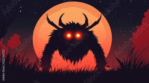 Night Creature Silhouette Before Blood Red Moon