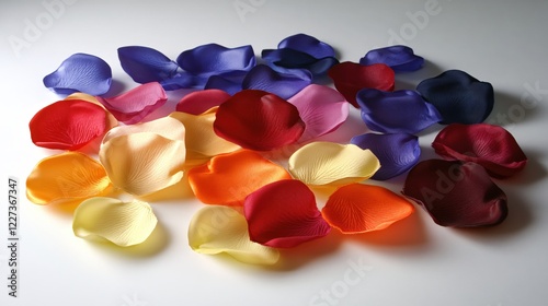 Colorful petals scattered on white surface creating a vibrant and soft arrangement for design