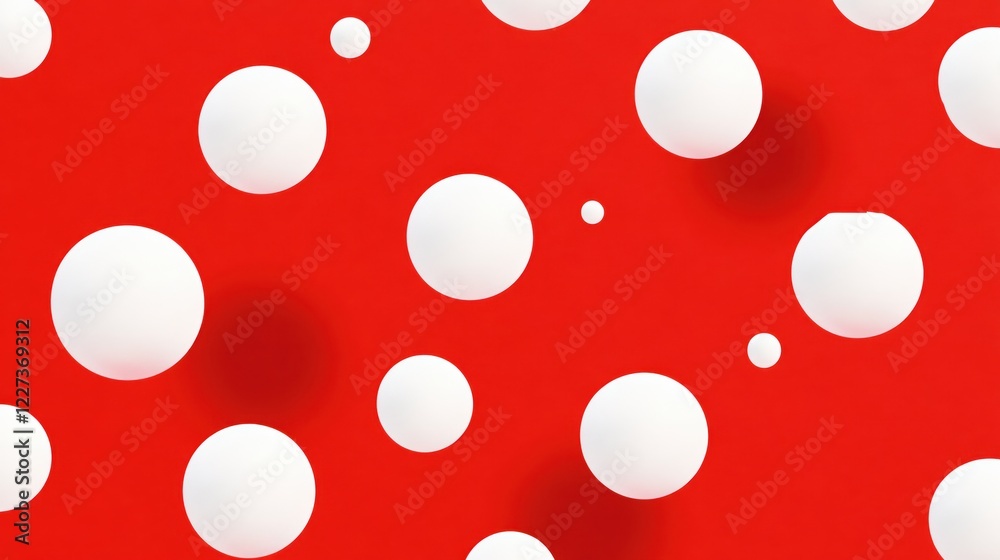 White spheres on red background creating a playful and modern abstract pattern design White spheres on red background creating a playful and modern abstract pattern design