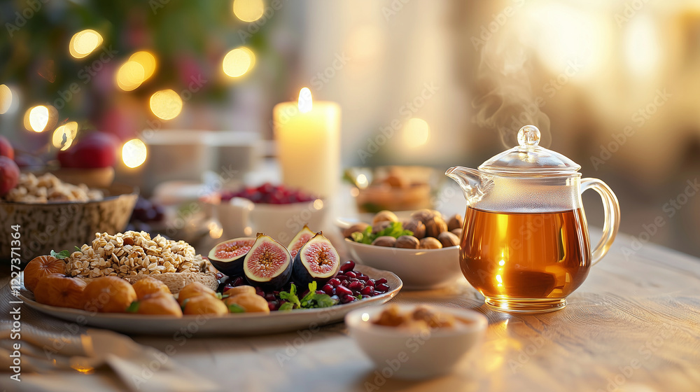 Fototapeta premium Suhoor Table Setting for Ramadan Family Gathering