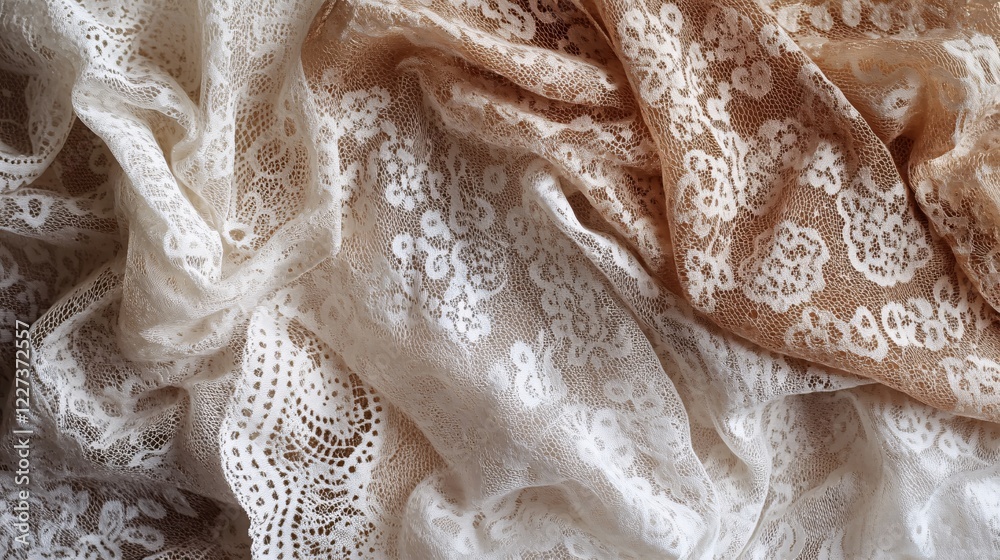 Delicate Lace Fabric Texture with Elegant Pattern in Neutral Tones for Textile Design Delicate Lace Fabric Texture with Elegant Pattern in Neutral Tones for Textile Design