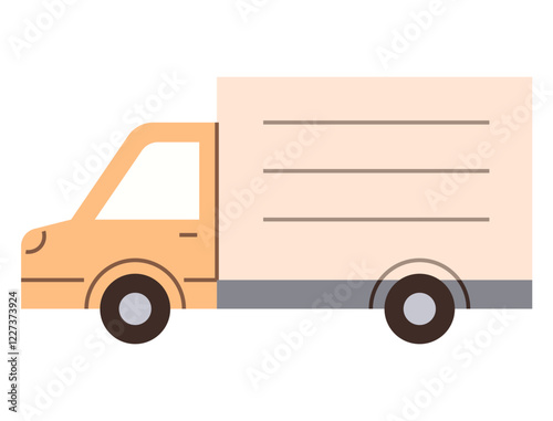 Yellow delivery truck with a rectangular cargo area and clean lines. Ideal for logistics, transportation, shipping, delivery services, freight, moving, and business. Flat color icon