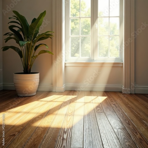 Wallpaper Mural Sunlight streams onto oak floor, against stark white , natural, room Torontodigital.ca