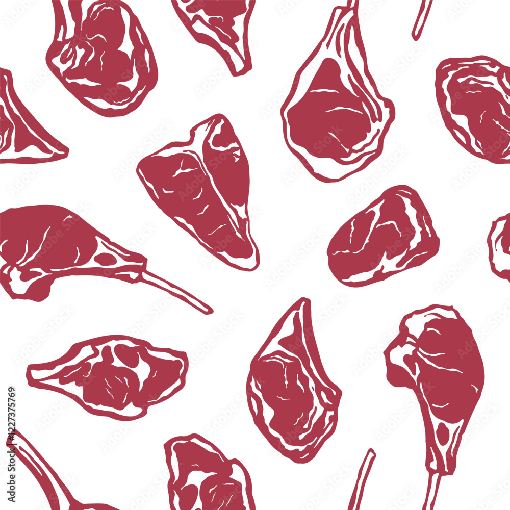 Hand drawn meat steak seamless pattern