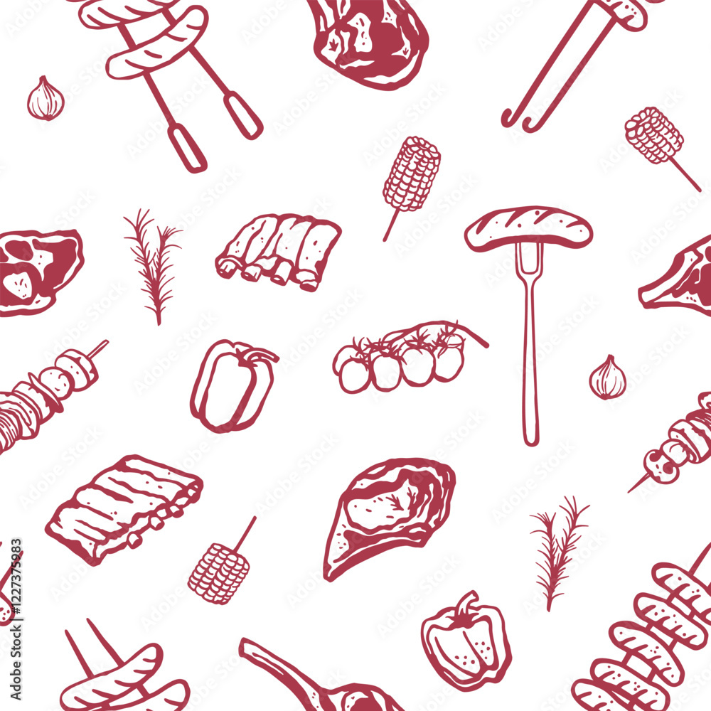 Hand drawn barbecue food seamless pattern