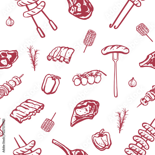 Hand drawn barbecue food seamless pattern