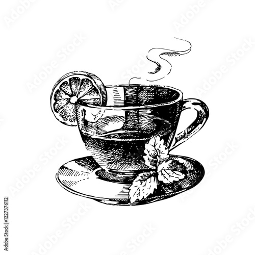 Hand drawn sketch vector tea cup isolated illustration on white background
