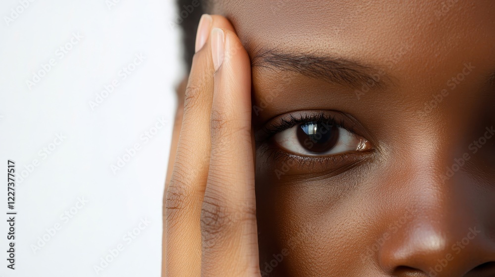 Close-Up of a Thoughtful Person's Eye and Hand Gesture