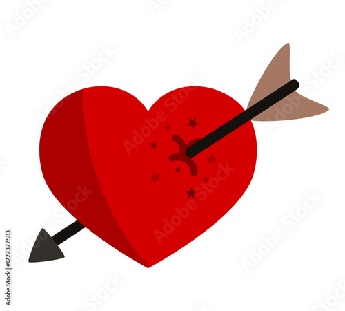 Red heart with cupid's arrow through it. Passion, love, romantic relatioship, valentine flat icon. Editable vector illustration.