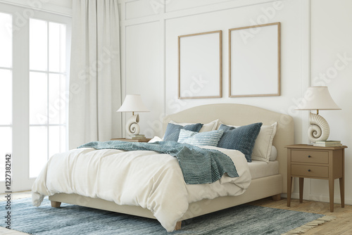 Interior of modern bedroom. Interior mockup. 3d render.