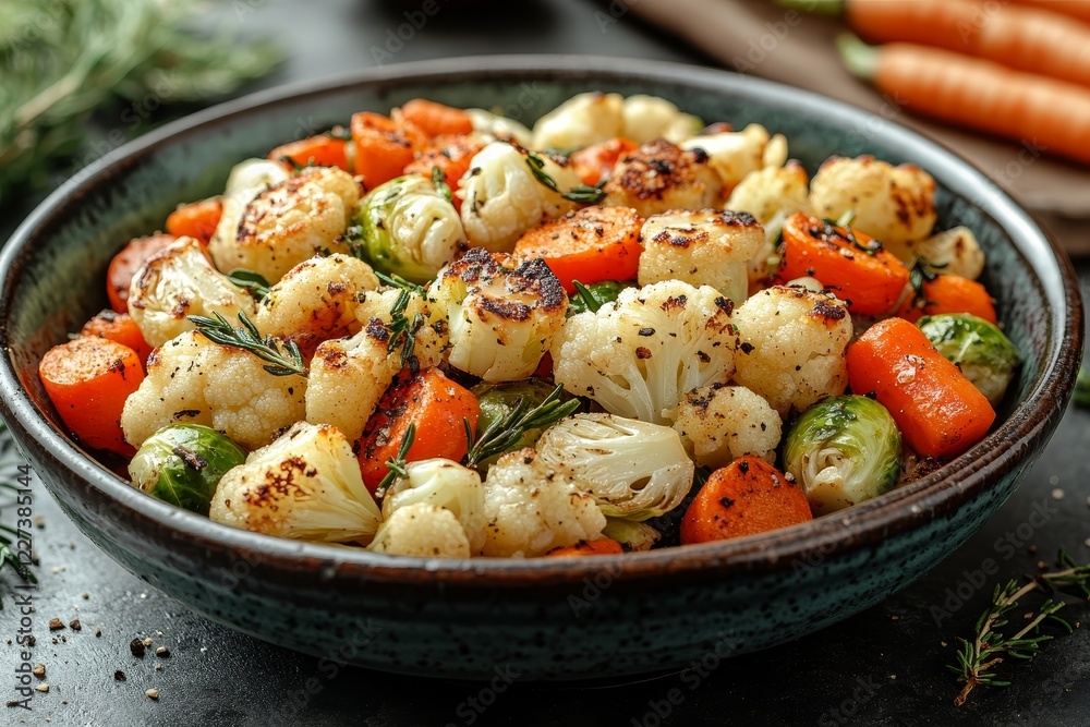 Roasted vegetables, autumn harvest, kitchen table, healthy meal, recipe