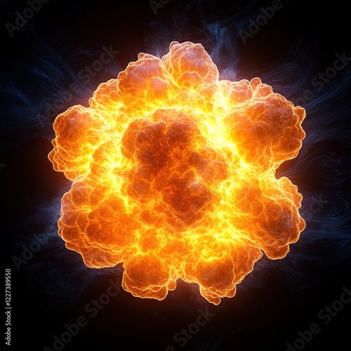 Explosion of Fiery Orange Flames with Intense Heat and Energy Against Black Background photo