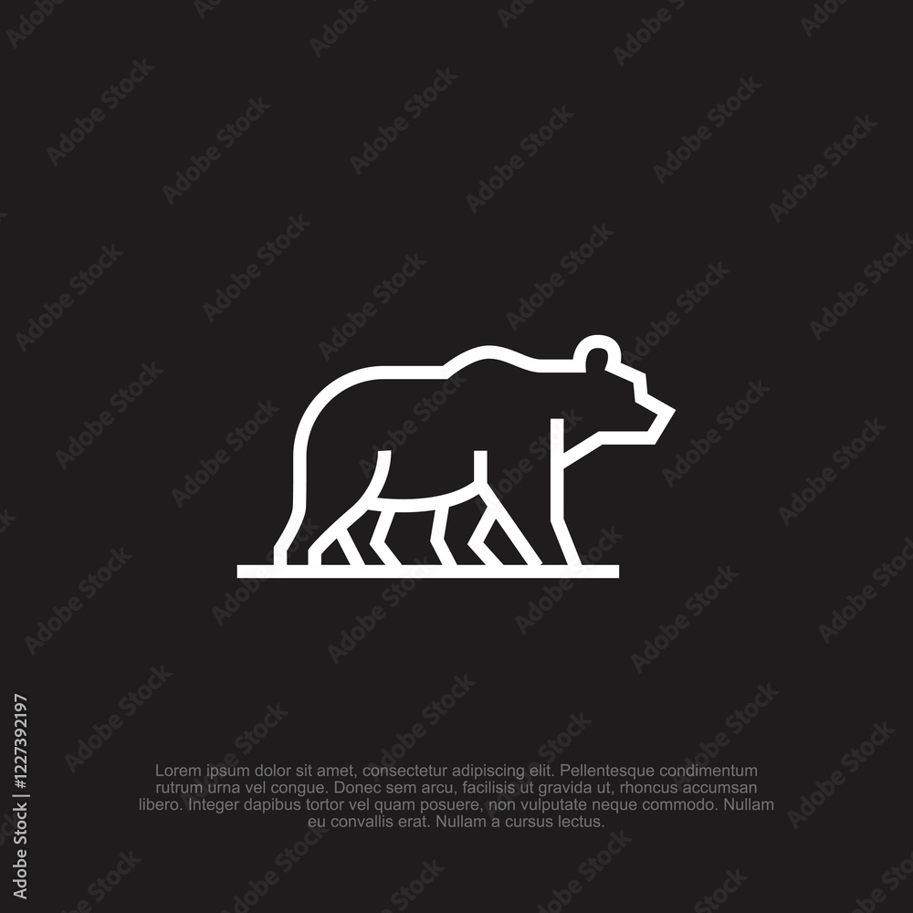 Obraz premium Simple outline line art modern bear logo with a geometric and clean design, ideal for sports teams, wildlife conservation, and outdoor adventure brands