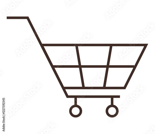 Empty shopping cart graphic with sleek lines and neutral design. Ideal for retail, e-commerce, marketing, sales, grocery, consumer behavior, and checkout. Flat color icon