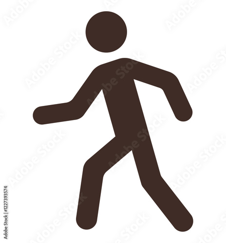 Silhouette of a person in motion, representing activity, movement, direction, or physical health. Ideal for navigation, fitness, signage mobility progress exercise. Flat color icon