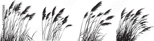 Silhouette of a reed bed gently swaying in the wind vector silhouette