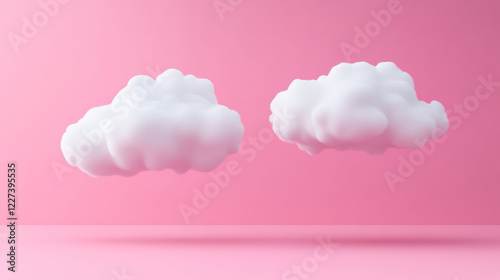 Fluffy cartoon clouds floating against pink background, creating playful and whimsical atmosphere. Perfect for children themes or creative designs
