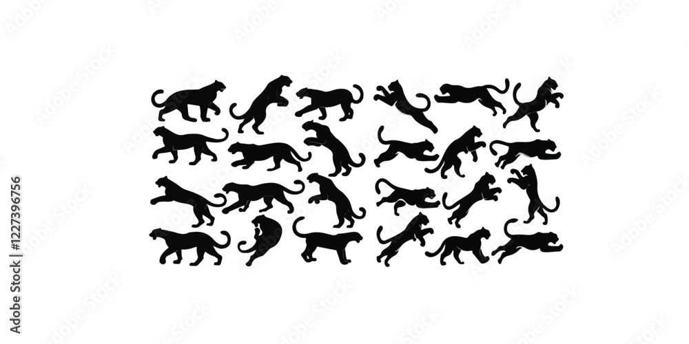Fototapeta premium Print Panther silhouette , dynamic poses of black panther vector,strength,grace,elegant movement,wildlife, 