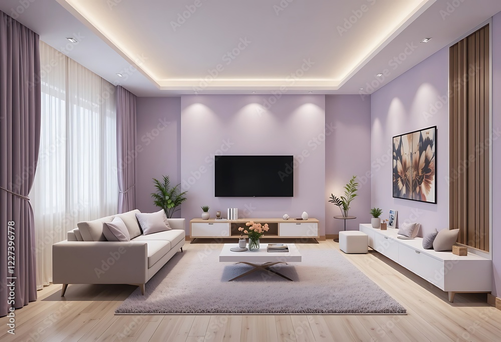 Fototapeta premium Modern Lavender Living Room Interior Design Decor