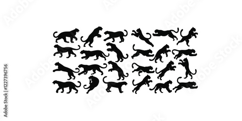 Print   Panther silhouette , dynamic poses of black panther vector,strength,grace,elegant movement,wildlife, 