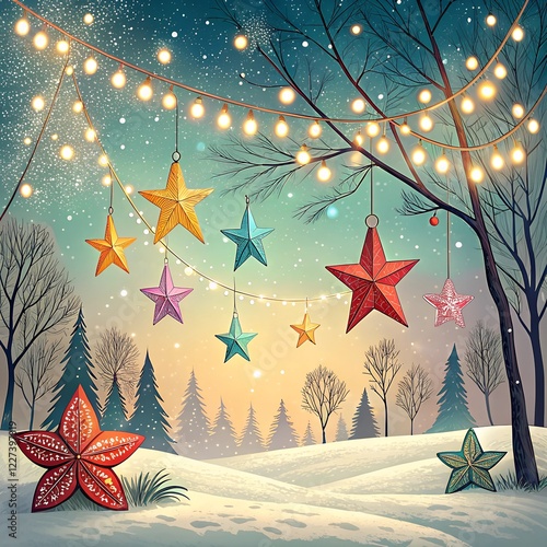 Lights and stars decorations background festive
 photo