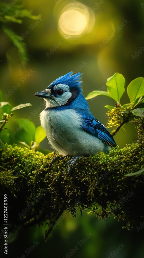 HD Phone Wallpaper Vibrant Blue Jay Perched on Mossy Branch in Lush Green Forest HD Phone Wallpaper Vibrant Blue Jay Perched on Mossy Branch in Lush Green Forest