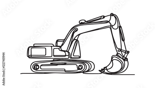 Continuous one single minimal line drawing excavator