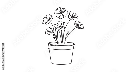 Continuous one single minimal line drawing pot of flower