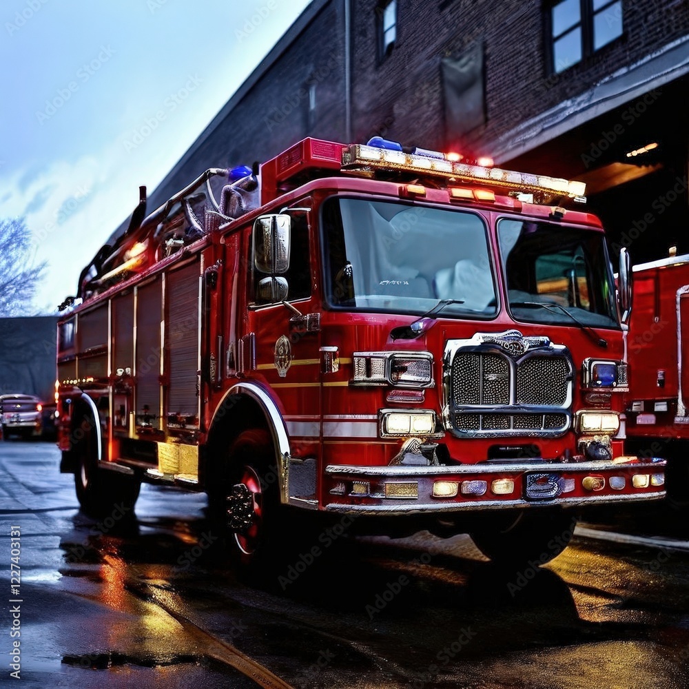 the AI Image Generator, Red Emergency Ambulance Vehicle With Lights the AI Image Generator, Red Emergency Ambulance Vehicle With Lights