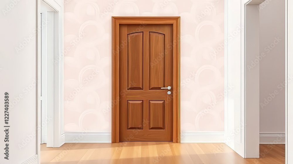 Fototapeta premium Classic Walnut Door with White Architraves - Vibrant Hallway