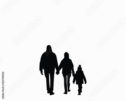 Father, mother and son traveling silhouette vector