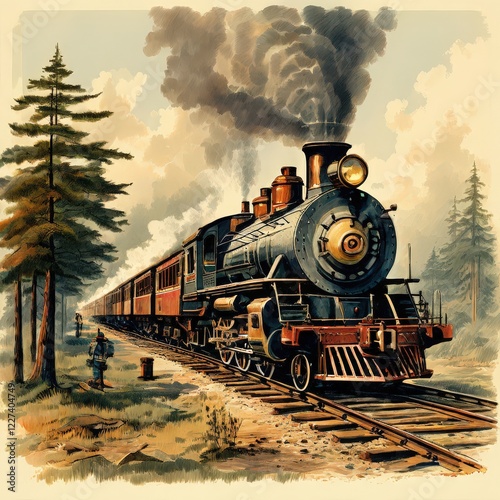 the AI Image Generator, Vintage Steam Train Traveling Through photo