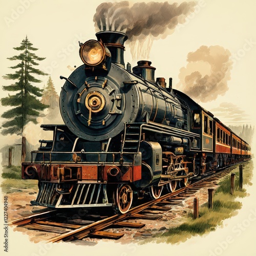 the AI Image Generator, Vintage Steam Train Traveling Through