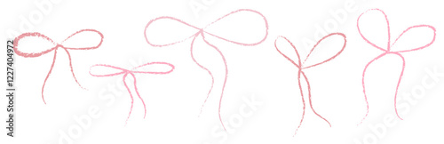 Crayon bow for cute sketch gift drawing. Coquette y2k design with doodle pencil scribble isolated element. Girly ballet aesthetic art. Feminine flirt tie with pastel texture for birthday party.