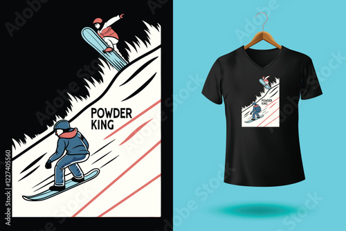 Snowboarder is having fun riding down a snowy mountainside in a cool, vintage style illustration. This design is perfect for winter sports enthusiasts.