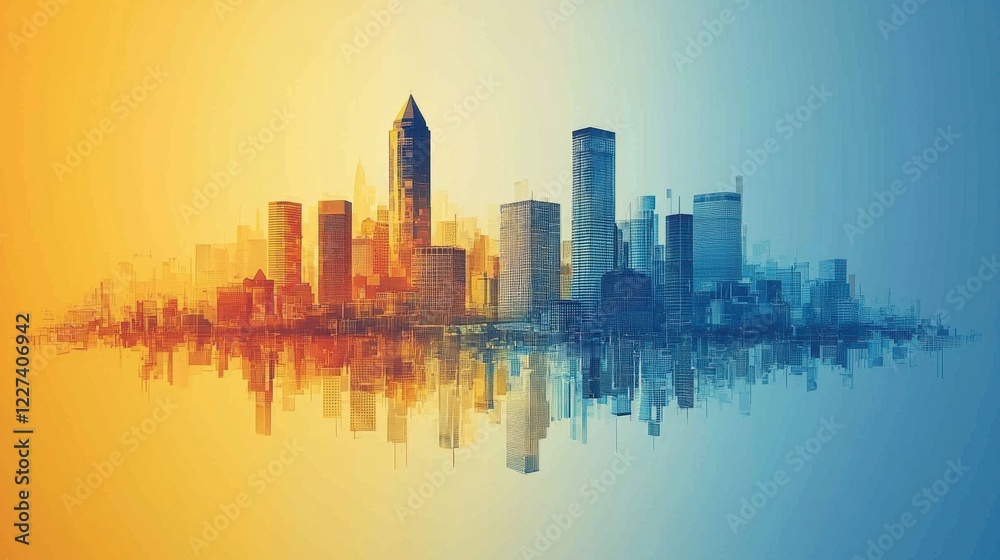 Fototapeta premium Futuristic city skyline symbolizing progress, clean architectural