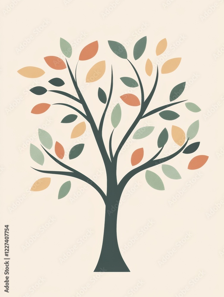 Obraz premium Nature inspired tree icon featuring colorful branches and leaves in a modern and minimalist style. Generative AI